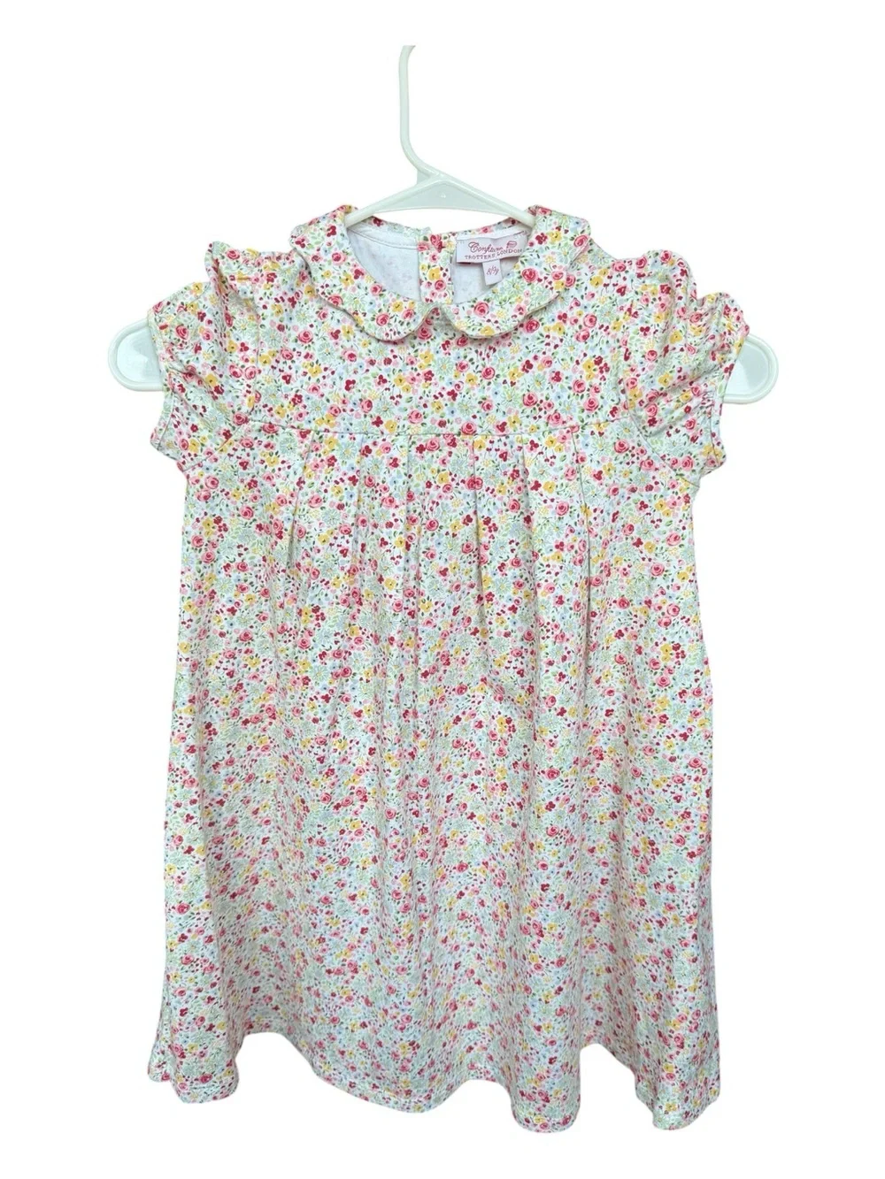 Trotters Floral Puff-Sleeve Dress in White, Pink, Yellow